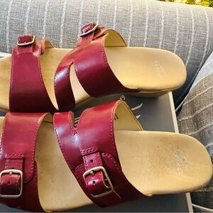 Dansko Red Leather Buckle Sandals